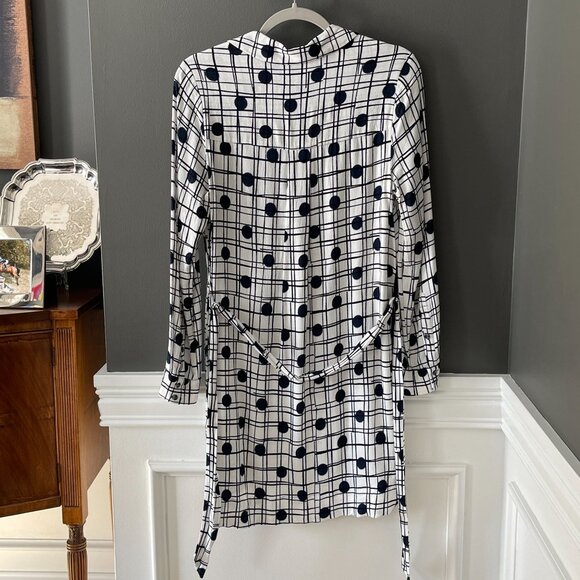 Cynthia Steffe Graphic Blue Dot Belted Mini Long Sleeve Shirt Shift Dress Size 4 - Picture 5 of 6